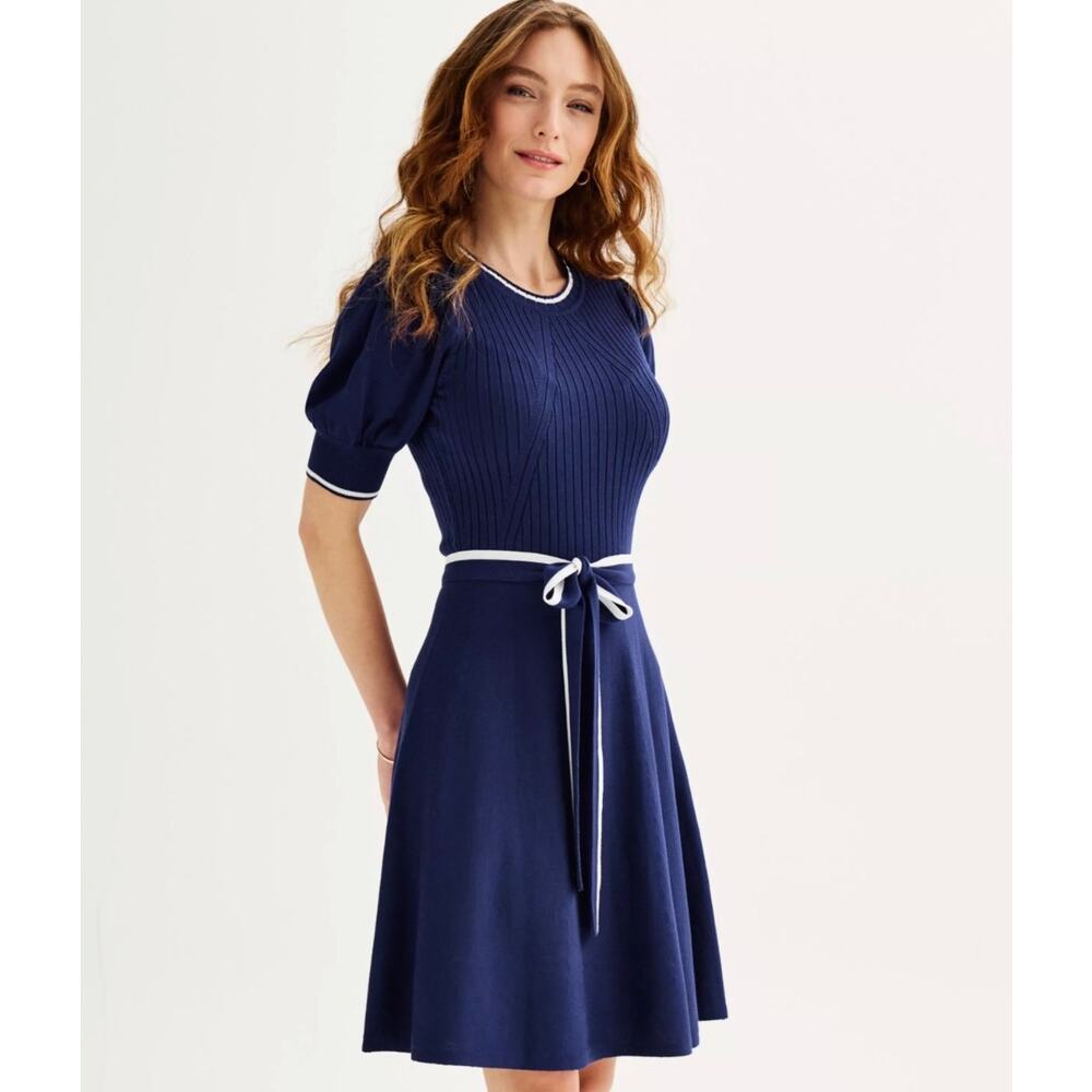 Draper James Navy Blue Knit Belted Dress Womens Medium
